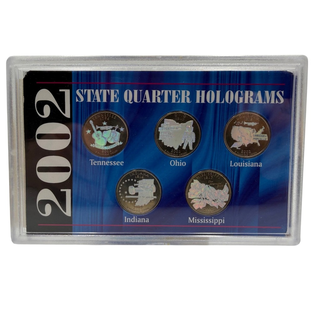 2002 State Quarter Holograms 5 Coin Set The Morgan Mint COA TN OH LA IN MS
